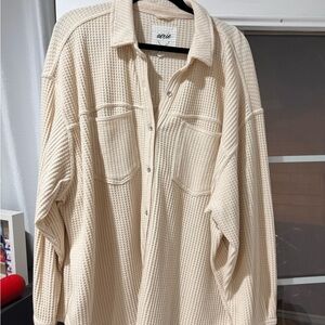 Aerie Cream Waffle Knit Overshirt